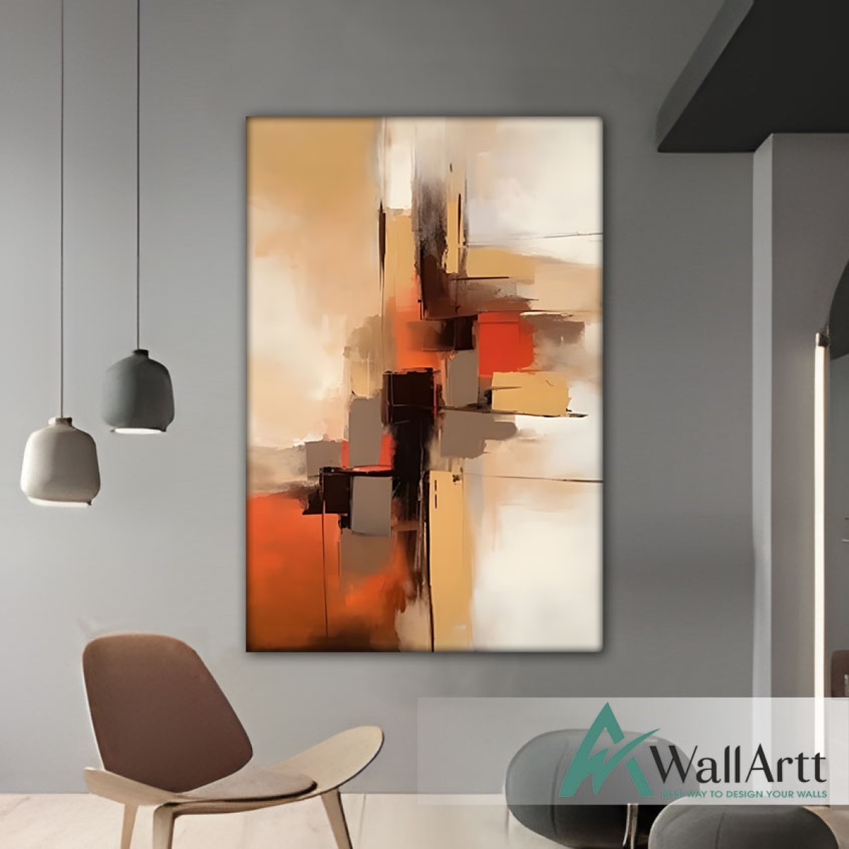 Orange Brown Abstract IV Textured Partial Oil Painting - Wall Art